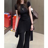 レディース大人可愛いセットアップ サイドギャザーtシャツ レイヤード風フレアパン… | SUNSHINE CLOSET | 詳細画像6 