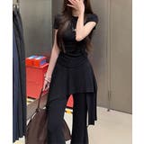 レディース大人可愛いセットアップ サイドギャザーtシャツ レイヤード風フレアパン… | SUNSHINE CLOSET | 詳細画像7 