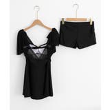 Vネックバスト盛れる水着ショートパンツ付き ショルダーリボン水着セット背中開きフ… | SUNSHINE CLOSET | 詳細画像19 