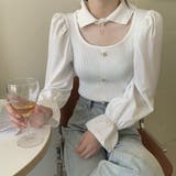 ホワイト | チョーカー風ニットトップス 袖切り替え 春 | SUNSHINE CLOSET