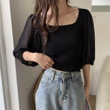 ブラック | ニットトップス 袖切り替えサマーニット 春 | SUNSHINE CLOSET