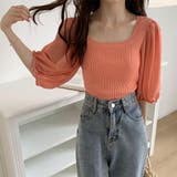 オレンジ | ニットトップス 袖切り替えサマーニット 春 | SUNSHINE CLOSET