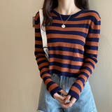 オレンジ | ボーダー柄ニットトップス レディース 春 | SUNSHINE CLOSET