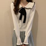 ホワイト | ニットトップス レディース リボン付き | SUNSHINE CLOSET