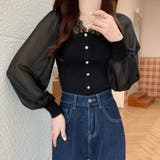 ブラック | 異素材ニットトップス レディース 春 | ANGELCLOSET