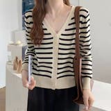 ベージュ | ボーダー柄 ニットカーディガン 風 | SUNSHINE CLOSET