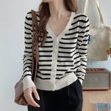 ホワイト | ボーダー柄 ニットカーディガン 風 | SUNSHINE CLOSET