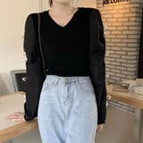 ブラック | ニットトップス 重ね着風 春 春服 オフィスカジュアル 韓国ファッション 韓国 | SUNSHINE CLOSET