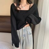 ブラック | ニットトップス レイヤード風 風 | SUNSHINE CLOSET