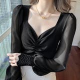 ブラック | フロントギャザーニットブラウス 長袖 春 | SUNSHINE CLOSET