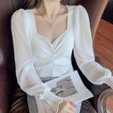 ホワイト | フロントギャザーニットブラウス 長袖 春 | SUNSHINE CLOSET