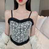 ブラック | 花柄キャミソール レディース カップ付き | SUNSHINE CLOSET
