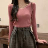 くすみピンク | リブニットトップス レディース 韓国風 | SUNSHINE CLOSET