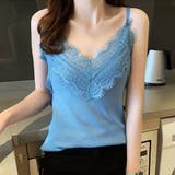ブルー | レース キャミソール Vネック 重ね着 春 春服 韓国ファッション 韓国 | ANGELCLOSET
