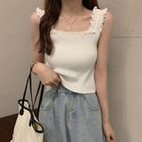 ホワイト | リブニット トップス スクエアネック | ANGELCLOSET