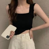 ブラック | リブニット トップス スクエアネック | ANGELCLOSET