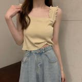 ベージュ | リブニット トップス スクエアネック | ANGELCLOSET