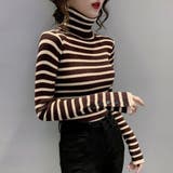 ボーダー柄ニットトップス タートルネック | SUNSHINE CLOSET | 詳細画像9 