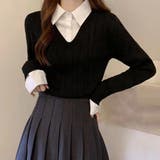 レイヤード風シャツニットトップス 韓国風 | SUNSHINE CLOSET | 詳細画像1