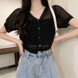 透かし編みニットカーディガン ショート丈 | ANGELCLOSET | 詳細画像1