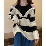 ボーダー柄ニットトップス オフショルダー | SUNSHINE CLOSET | 詳細画像1