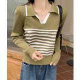 ポロカラーボーダーニットトップスVネック | SUNSHINE CLOSET | 詳細画像5