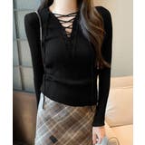 Vネックレースアップ 薄手長袖 トップス | SUNSHINE CLOSET | 詳細画像1