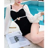 ワンピース水着 シースルー袖 体型カバー | SUNSHINE CLOSET | 詳細画像4 
