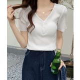 Vネックリブニットトップス 着やせ 無地 | ANGELCLOSET | 詳細画像2