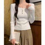 リブニットトップス 着やせ 無地 韓国風 | SUNSHINE CLOSET | 詳細画像1 