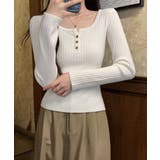 リブニットトップス 着やせ 無地 韓国風 | SUNSHINE CLOSET | 詳細画像2 