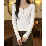 リブニットトップス 着やせ 無地 韓国風 | SUNSHINE CLOSET | 詳細画像3 