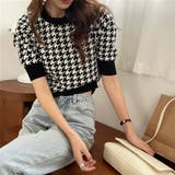 ブラック | 千鳥柄 千鳥格子 サマーニット 半袖 | ANGELCLOSET