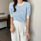 ブルー | 千鳥柄 千鳥格子 サマーニット 半袖 | ANGELCLOSET
