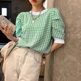 グリーン | 千鳥柄 千鳥格子 サマーニット 半袖 | ANGELCLOSET