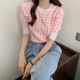 ピンク | 千鳥柄 千鳥格子 サマーニット 半袖 | ANGELCLOSET