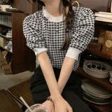 ホワイト | 千鳥柄 千鳥格子 サマーニット 半袖 | ANGELCLOSET