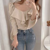 韓国ファッション 長袖ブラウス フリル襟 | SUNSHINE CLOSET | 詳細画像1 