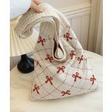 ニットトートバッグ リボン柄ニット編み鞄 | SUNSHINE CLOSET | 詳細画像3