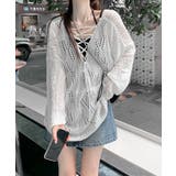 透かし編み ニットトップス レースアップ | SUNSHINE CLOSET | 詳細画像4 