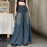 ワイドデニム レディースフレアパンツ韓国 | SUNSHINE CLOSET | 詳細画像1 