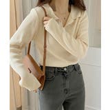 ポロニットトップス秋新作リブニット韓国風 | SUNSHINE CLOSET | 詳細画像1 