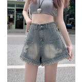 クラッシュデニムレディース ウォッシュ加工ジーンズ ハイウエスト | SUNSHINE CLOSET | 詳細画像1