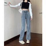 ストレートデニム レディースジーンズ 韓国風ウォッシュデニム | SUNSHINE CLOSET | 詳細画像1