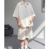涼しいシアサッカー五分袖トップス カーゴショートパンツ半ズボン春夏 かっこいい夏… | SUNSHINE CLOSET | 詳細画像2 