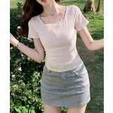 フェイクレイヤードtシャツレディース 前ボタンリブtシャツ 大人可愛い | SUNSHINE CLOSET | 詳細画像17