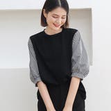 ブラック | ドッキングトップス クルーネックブラウス | ANGELCLOSET
