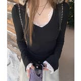 レース付TシャツVネック長袖リブトップス | SUNSHINE CLOSET | 詳細画像1 