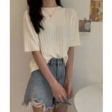 薄手リブニットTシャツレディース ベーシックニット着やせトップス 通勤通学 | SUNSHINE CLOSET | 詳細画像2 