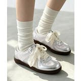 上品レーススニーカーレディース華やかリボンシューズ 大人可愛い軽量厚底靴 メタリ… | SUNSHINE CLOSET | 詳細画像3